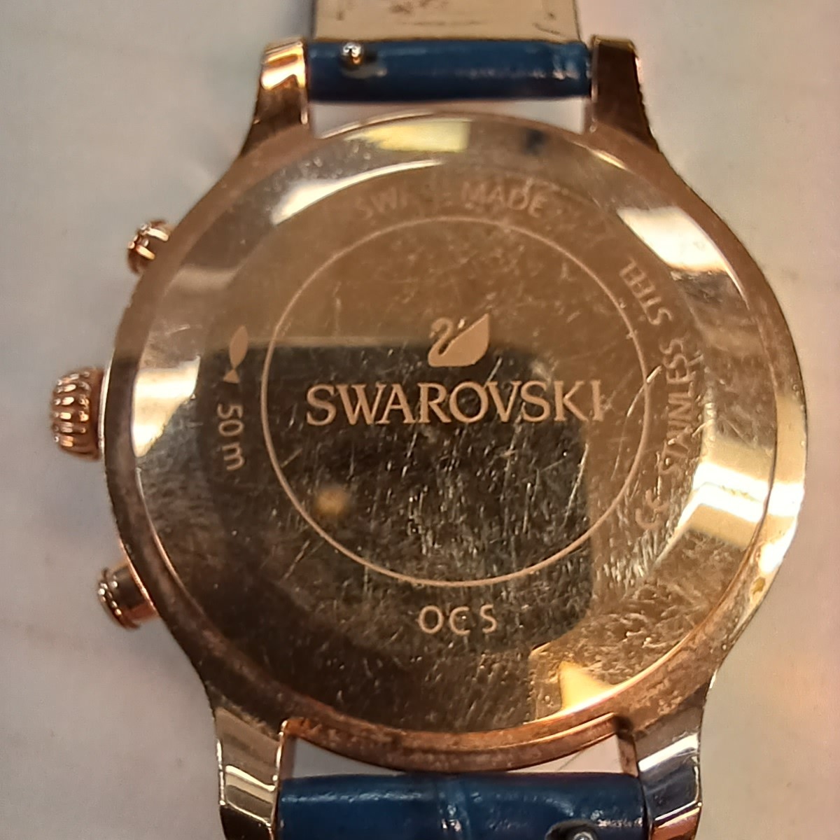 Swarovski Octea Lux Chrono Watch, Blue Leather Strap , Blue, Gold