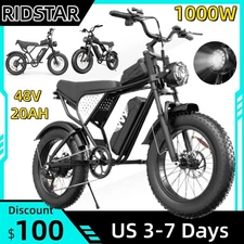 20" Fat Tire Electric Mountain Bike 48V 20Ah 1000W Off-Road Electric bike 28Mph