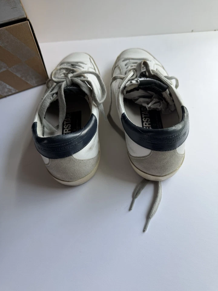 Tênis Superstar Golden Goose baixo língua zebra tamanho 37 branco/azul/zebra/creme - Imagem 4 de 4