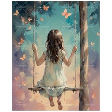 Dreamy Childhood Paint by Numbers Kit for Adults - DIY Girl on Swing in
