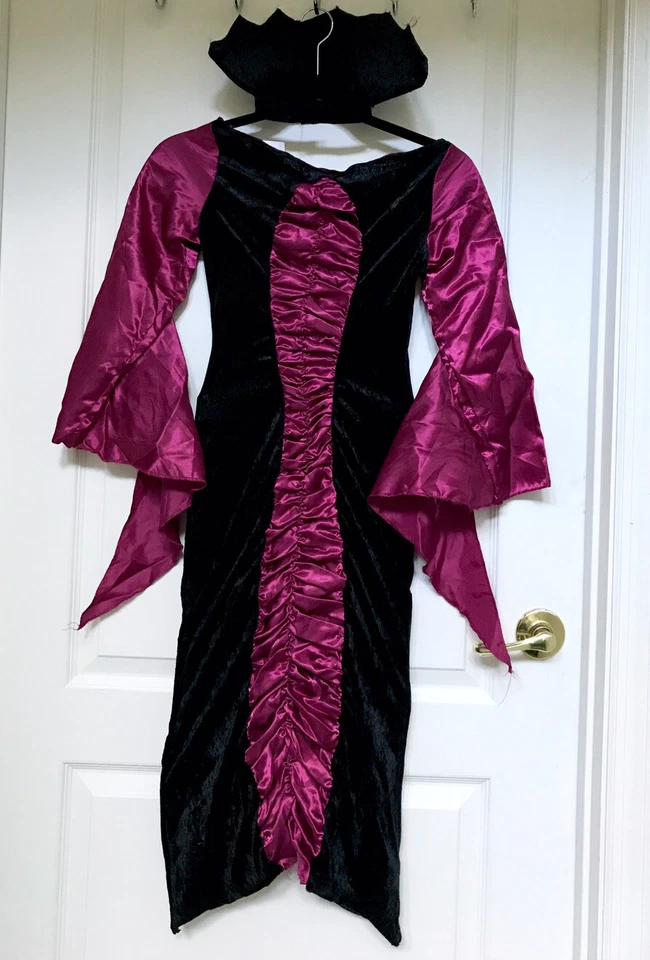 Niñas Pequeño Disfraz Niñas Vampiro Drácula Vestido Terciopelo Gótico Talla Pequeña Halloween Foto 3 de 4