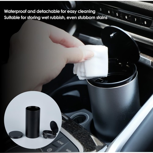 Mini Car Trash Can with Lid Leakproof Aluminum Alloy Auto Garbage Bin Silver - Picture 6 of 7