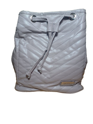 Bella Russo Backpack Purse Gray Taupe Faux Leather Quilted Drawstring Bag NWOT