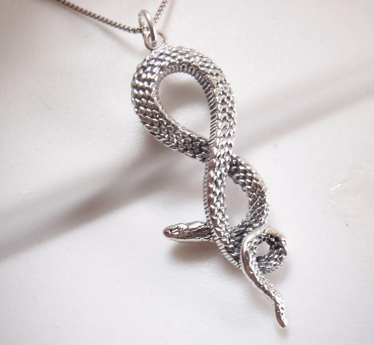 Coiled Snake Necklace 925 Sterling Silver with Authentic Looking Skin