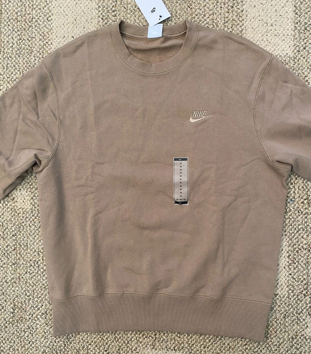 Nike Mens Sportswear Classic Fleece Crew Sweatshirt Tan Size