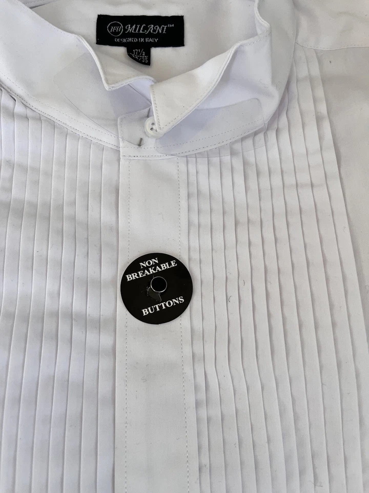 Camisa de vestir formal blanca frontal de algodón piqué cuello punta ala Milani Hecha en Italia Foto 3 de 3