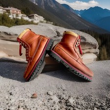 TIMBERLAND NEWMARKET PREMIUM LEATHER 6  WATERPROOF BOOT TAN/RED MENS SIZE 9