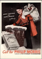 1943 WW2 Christmas AD Call For PHILIP MORRIS Cigarettes Johnny in Chimney 092823