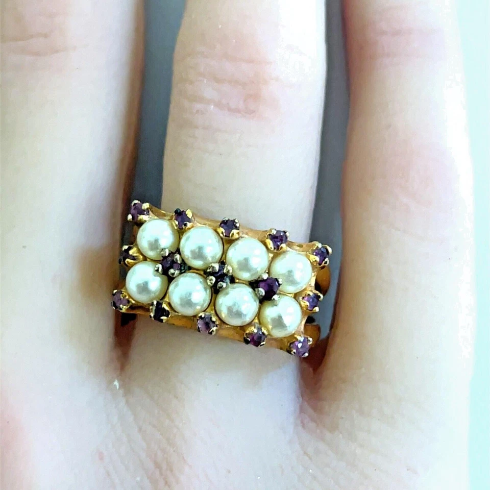 Farrah Fawcett Ruby & Faux Pearl Sterling Silver Ring 5.9 Grams Size-7.5 - Image 4 of 4