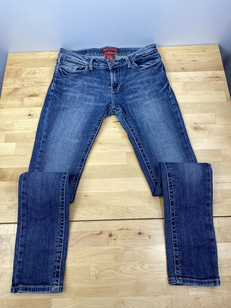 【COLOR iN ID】Side pin tuck rivet denim Red Rivet Jeans Denim Blue Size 7 #3054 | eBay