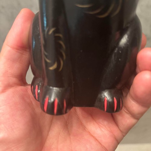 Vintage Black Maneki Neko 1950s Ceramic Lucky Cat with Left Paw Raised FengShui - Picture 11 of 15