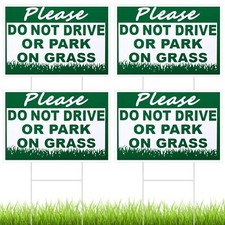 4 Pcs Please Do Not Drive or Park on Grass Yard Sign 8 x 12 Inch Waterproof D...