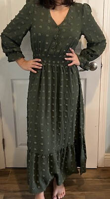 Women's Maxi Dress Long Sleeves Olive Green Size S - A0148 | eBay