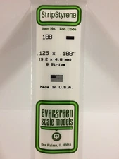 Evergreen # 188  Styrene Strip  .125x.188" (6) A Scale