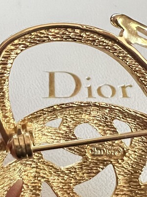 Christian Dior ブローチ Vintage Christian Dior Crystal &Yellow Textured Gold