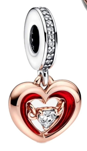 Luxus S925 Sterling Silber Diamant Herz  Rose Gold Charm | passen Pandora - Afbeelding 1 van 3