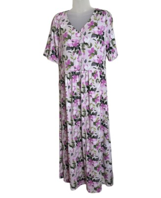 Madeleine Dress Pink Floral Size 8 Short Sleeves V-Neck Stretch Knit Midi New