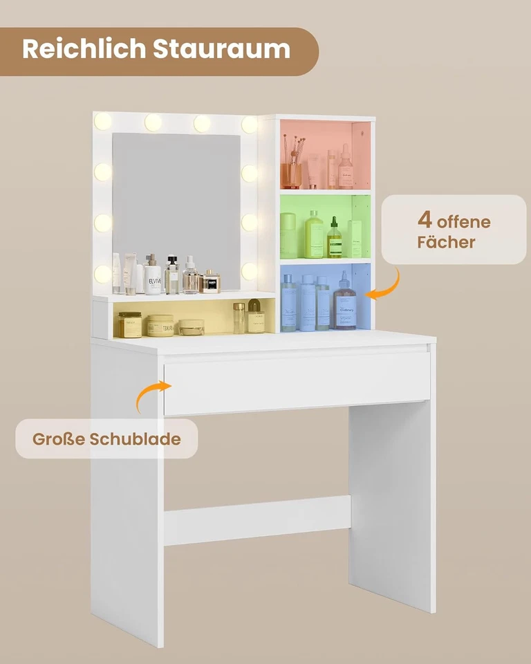 Schminktisch mit LED-Beleuchtung 3 Farben Schminktisch mit Spiegel Kosmetiktisch - Bild 3 von 4