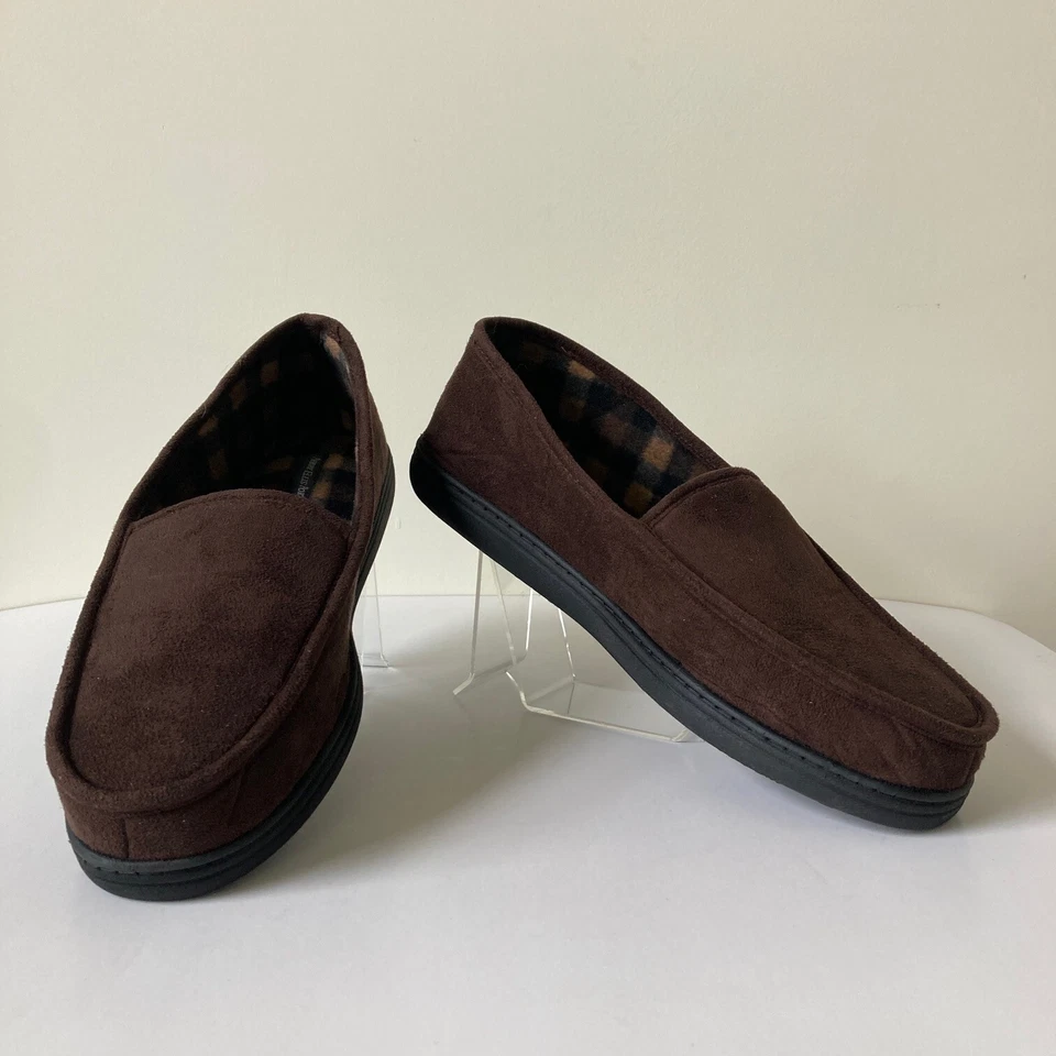 Perry Ellis Portfolio Slippers Men XL 11-12 Micro Suede Moccasin Brown Warm Cozy - Image 2 of 4