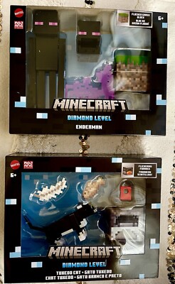 Minecraft Diamond Level,Enderman & Tuxedo Cat Figure With Accessories Lot Of 2
