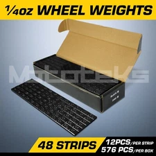 1/4 OZ WHEEL WEIGHTS 576 PCS 48 STRIPS BLACK ADHESIVE STRONG STICK ON BALANCE