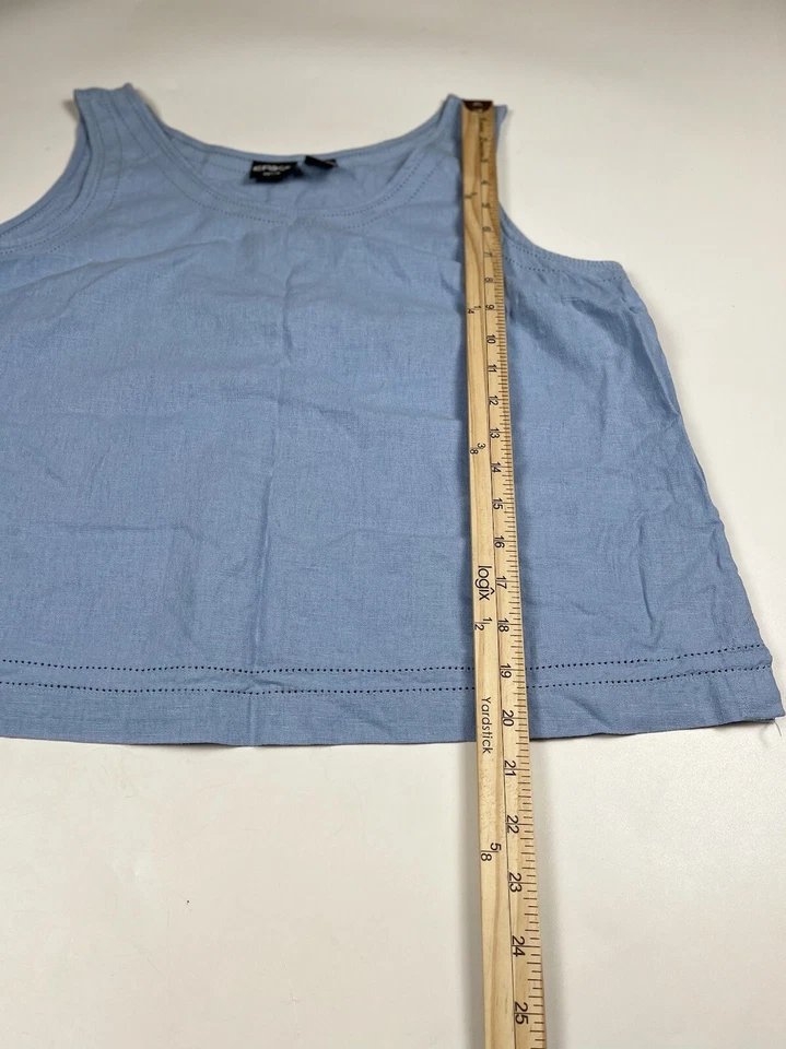 Vintage ERIKA Linen Blend Woven Cropped Tank Top Blue Size Petite Lg - Image 4 of 4