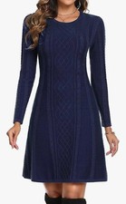 AOTTORI Womens short navy blue knitted a-line dress size L bnwt