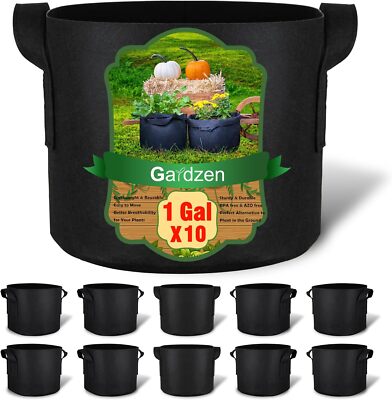 10-Pack 1 Gallon Grow Bags Aeration Fabric Pots with Handles Heavy Duty Cloth...