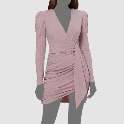 Aqua Dresses Women's Pink Metallic Faux Wrap Dress Size