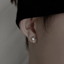 925 Silver Plated CZ Star Stud Earrings for Men Women,Star Earrings