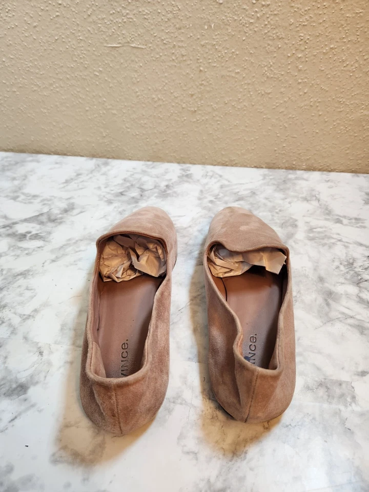 Zapatos planos de ballet de gamuza beige marrón claro Vince Milo para mujer talla 8,5 Foto 3 de 4