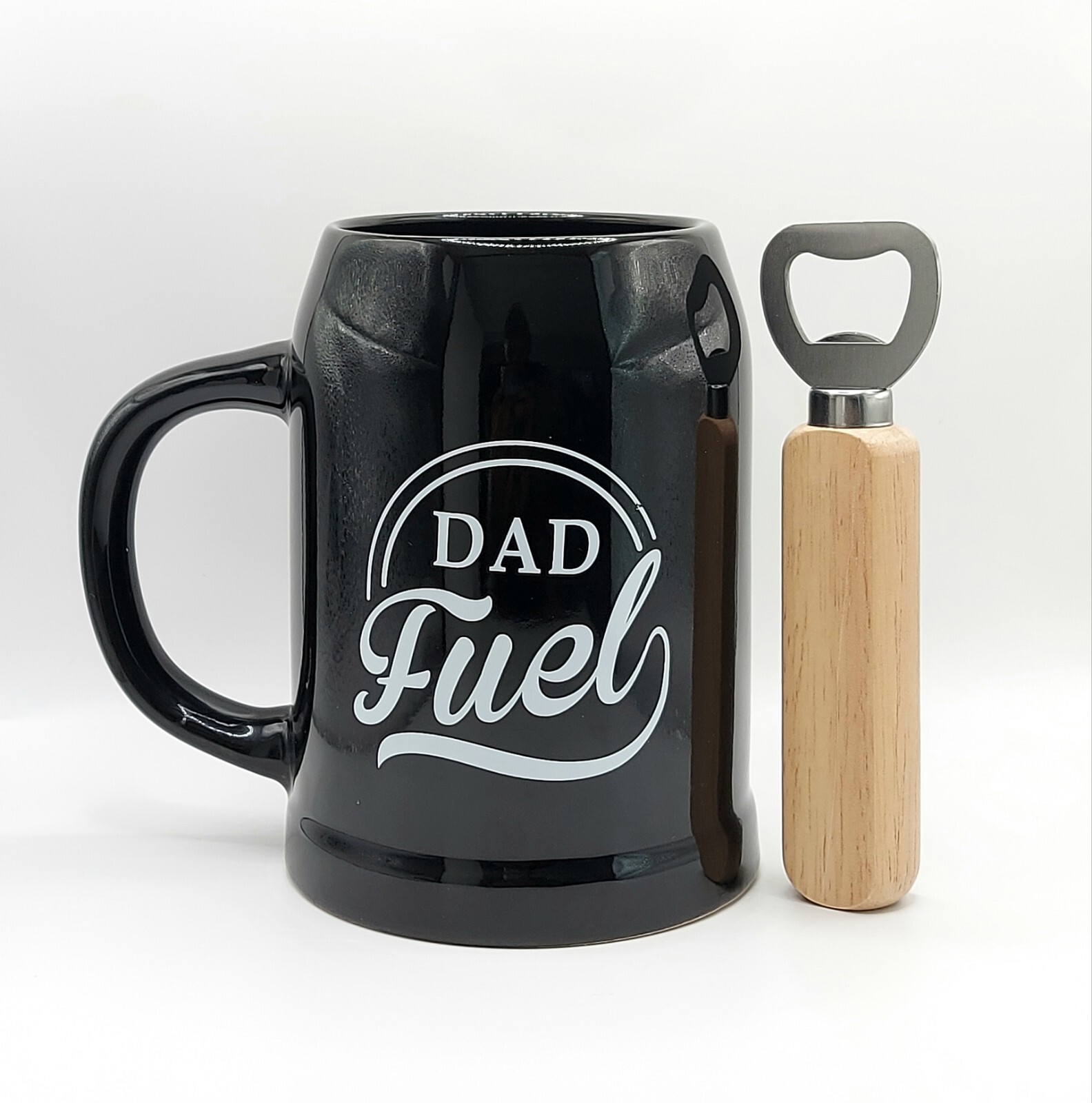 DAD FUEL Coffee Beer Jug Cup Black With Bottle Opener 22 oz Father’s Day Gift
