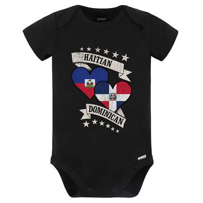 Haitian Dominican Heart Flags Haiti Dominican Republic Baby Bodysuit (Black)