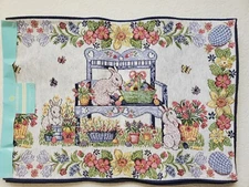 Blossoms & Blooms Table Runner Easter Bunnies Rabbits Flowers Spring NWT 72"