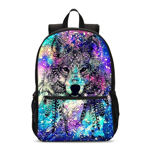 Lote de mochilas escolares aisladas Wolf Galaxy neón para niños bolsa de almuerzo bolsa tipo bolígrafo - Imagen 13 de 19