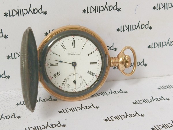PRECIOSO RELOJ DE BOLSILLO ACERO PAVONADO Y ORO DE 14K WALTHAM AÑO 1901 SAFETY B