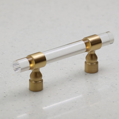 Lucite on Satin Gold - Knob & Pulls - Modern Gold - Clear Acrylic Cabinet