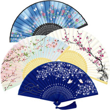4-Pack Chinese Folding Hand Fans for Women Silk Bamboo, Foldable, Elegant