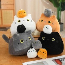 Cute Cat Plush Doll Mother Cat with 4 Baby Cats Soft Stuffed Toy Kids Gift