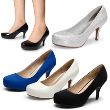 DREAM PAIRS Women Low Stilettos Heel Elegant Wedding Party Slip On Pump Shoes