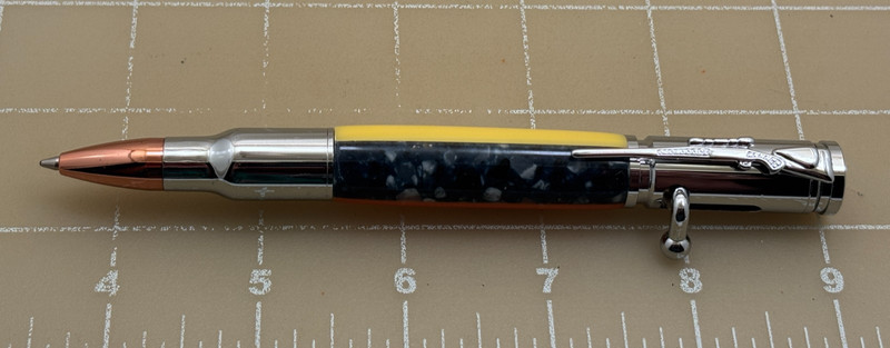 Judd's Excellent Hand Made Striped Acrylic & Metal Rifle Clip Ballpoint Pen