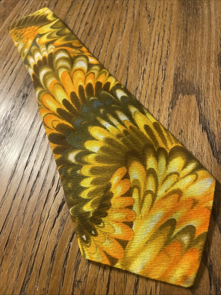 Corbata ancha retro abstracta vintage años 60 70 rara tela de corteza salvaje mod discoteca Foto 2 de 4