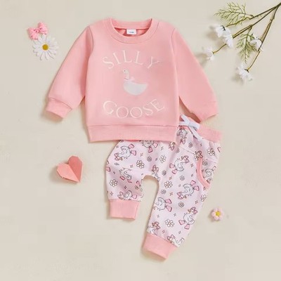 NEW Silly Goose Long Sleeve Pink Girls Outfit Set