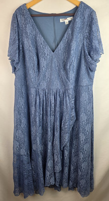 Ever Pretty Women's Dress Size 24 4X Blue Ruffle Lace Short Sleeve Formal A-Line