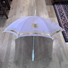 Vintage Gloria Vanderbilt Signature Purple Umbrella w Sculpted White Swan Handle