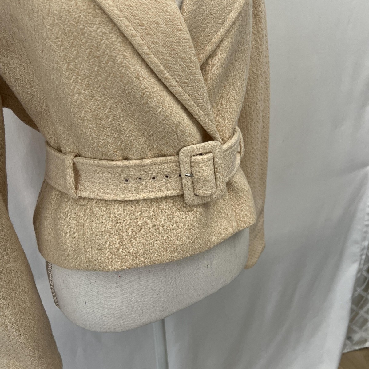 & Other Stories Jacket Womens 2 Beige Wool Herringbone Belted Short LA Atelier View 2