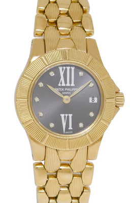 Patek Philippe Neptune 18k Yellow Gold Gray Diamond Dial Ladies Watch 4881/1J