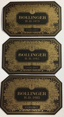 BOLLINGER - 3 CHAMPAGNER ETIKETTEN - JAHRGÄNGE 1979 - 1982 - 1985 - #7016