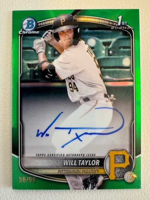 2025 Bowman Chrome 1st Will Taylor Green Refractor Auto /99 #CPA-WT