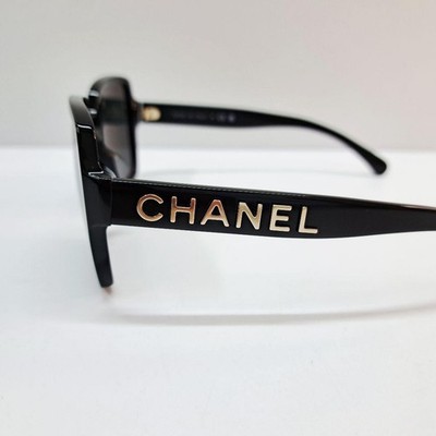 Chanel 5408-A Black Acetate Square Sunglasses Gold Hardware Dark